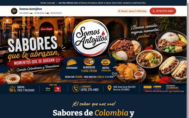 Screenshot of the demo website built for Somos Antojitos